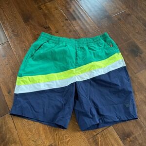 Wilson Mens Athletic Shorts Green White Yellow Blue Color Block Size L